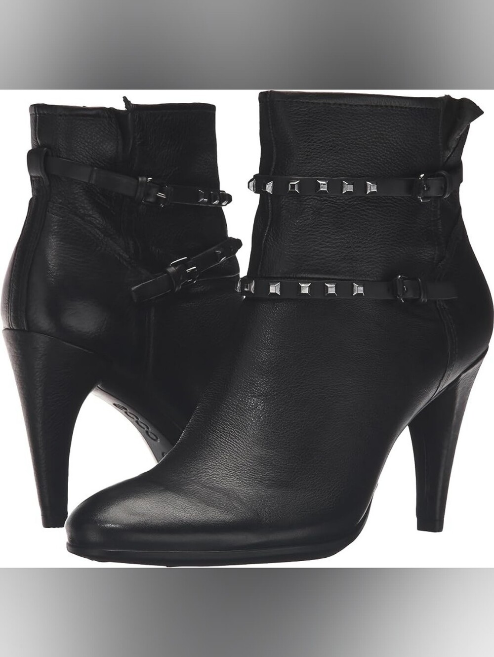 Ecco Black Leather Ankle Boots with Studded Straps